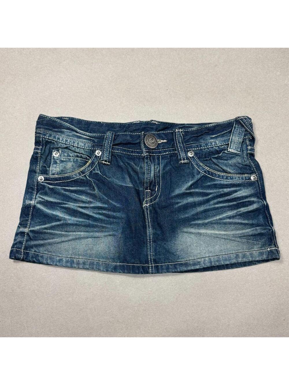 Vintage Y2K Denim Micro Mini Skirt Low Rise Faded